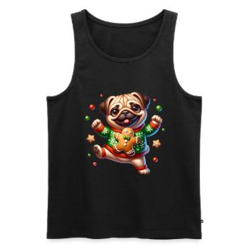 Lustiger Weihnachts Mops & Lebkuchenmann - Männer Premium Bio Tank Top - Schwarz - Vorne - Michal (187cm)