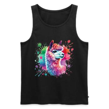 Lama, Alpaka Aquarell - Männer Premium Bio Tank Top - Schwarz - Vorne - Michal (187cm)