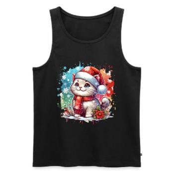 Chat Noël Mignon Père Noël Noël Xmax - Débardeur bio Premium Homme - noir - Devant - Michal (187cm)