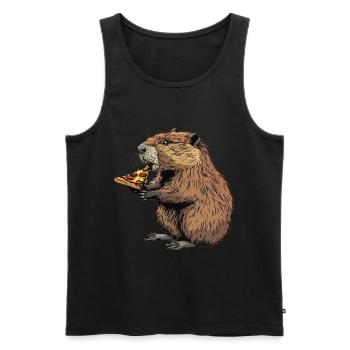 Un castor mange de la pizza - Débardeur bio Premium Homme - noir - Devant - AI Model Male 178 light (178cm)