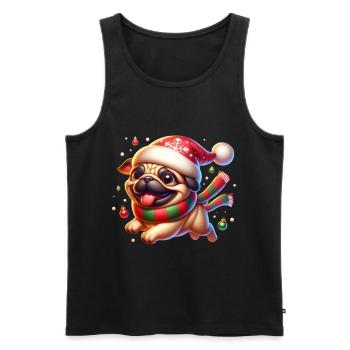 Mops Weihnachten - Männer Premium Bio Tank Top - Schwarz - Vorne - Michal (187cm)