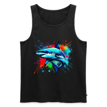 Requin en aquarelle coloré - Débardeur bio Premium Homme - noir - Devant - Michal (187cm)