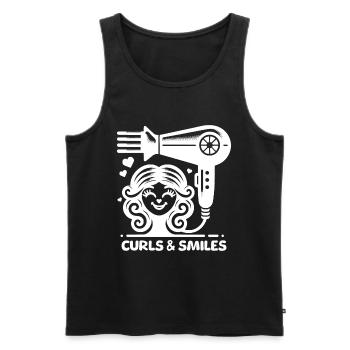 Friseurin Curls & Smiles Lustige Sprüche - Männer Premium Bio Tank Top - Schwarz - Vorne - Michal (187cm)