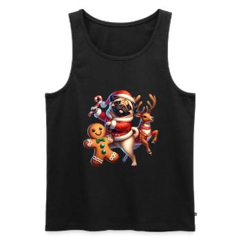 Pug Dancing with Gingerbread and Reindeer Christmas - Men's Premium Organic Tank Top - black - Front - Michal (187cm)