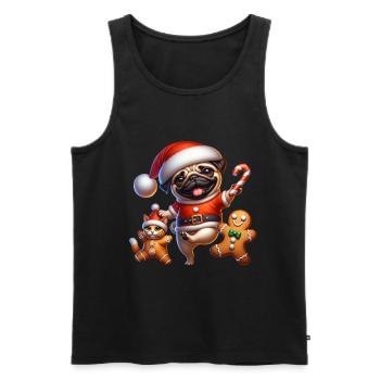 Pug dancing with gingerbread and cat Christmas - Men's Premium Organic Tank Top - black - Front - Michal (187cm)