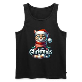 Süße Merry Christmas Katze mit Weihnachtsmütze - Männer Premium Bio Tank Top - Schwarz - Vorne - Michal (187cm)