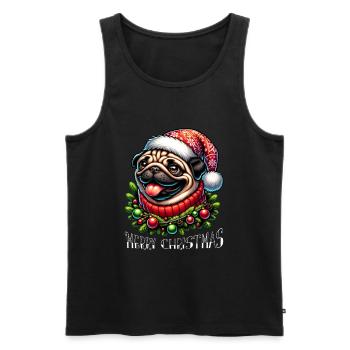 Lustiger Mops Merry Christmas Xmas Weihnachten - Männer Premium Bio Tank Top - Schwarz - Vorne - Michal (187cm)