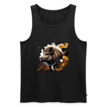 Wildschwein, buntes Aquarell - Männer Premium Bio Tank Top - Schwarz - Vorne - AI Model Male 178 light (178cm)