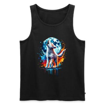 Petit loup aquarelle coloré - Débardeur bio Premium Homme - noir - Devant - Michal (187cm)