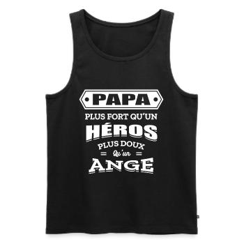 PAPA PLUS FORT QU'UN HEROS PLUS DOUX QU'UN ANGE - Débardeur bio Premium Homme - noir - Devant - Michal (187cm)