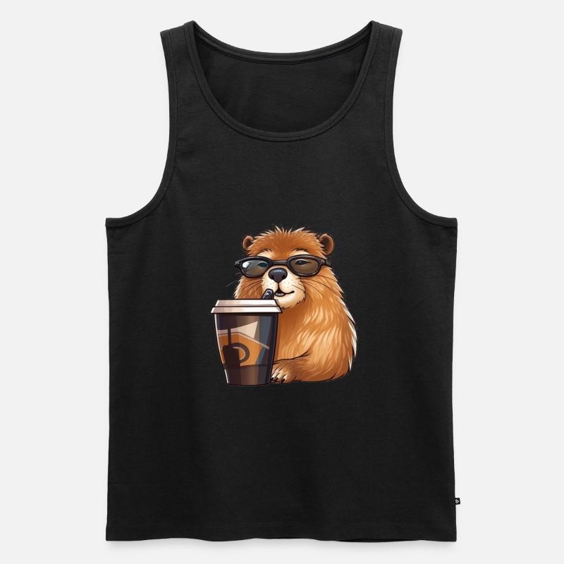 Capibara trinkt Kaffee - Männer Premium Bio Tank Top - Schwarz