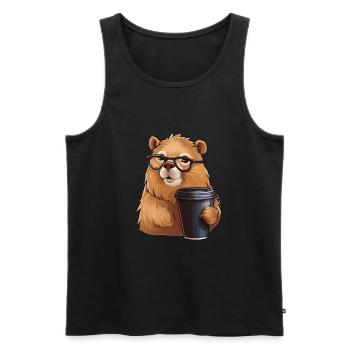 Capibara drinks coffee - Men's Premium Organic Tank Top - black - Front - AI Model Male 178 light (178cm)