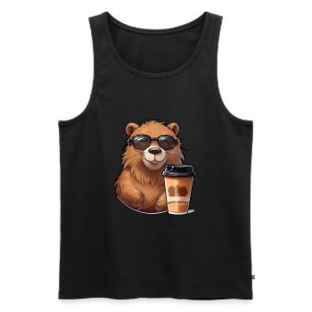 Capibara drinks coffee - Men's Premium Organic Tank Top - black - Front - AI Model Male 178 light (178cm)