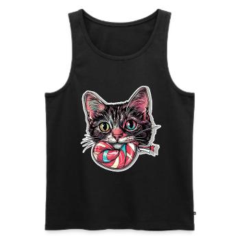 Chat avec sucette Chat Maman - Débardeur bio Premium Homme - noir - Devant - AI Model Male 178 light (178cm)