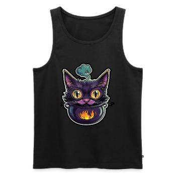 Chat Chaudron Chat Sorcière Halloween - Débardeur bio Premium Homme - noir - Devant - Michal (187cm)