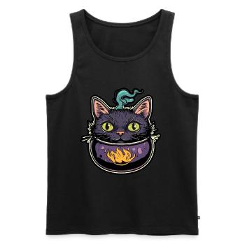 Chat Chaudron Chat Sorcière Halloween - Débardeur bio Premium Homme - noir - Devant - Michal (187cm)