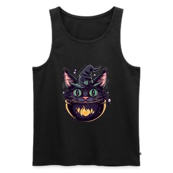 Chat Chaudron Chat Sorcière Halloween - Débardeur bio Premium Homme - noir - Devant - Michal (187cm)