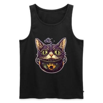 Chat Chaudron Chat Sorcière Halloween - Débardeur bio Premium Homme - noir - Devant - Michal (187cm)