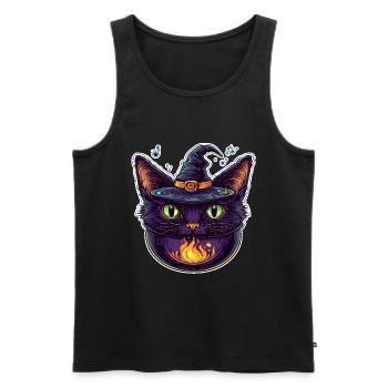 Chat Chaudron Chat Sorcière Halloween - Débardeur bio Premium Homme - noir - Devant - Michal (187cm)