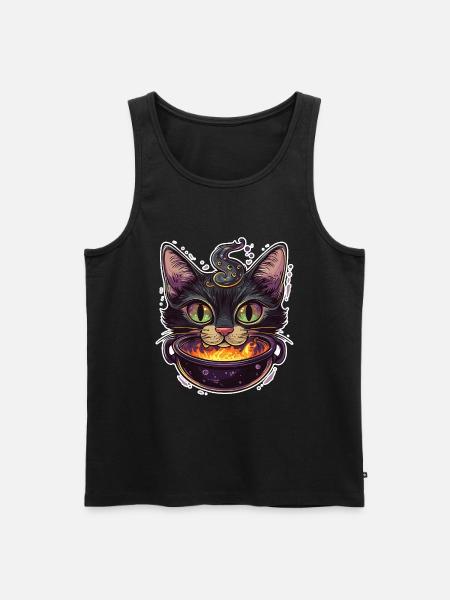 Cat Cauldron Cat Witch Halloween - Men's Premium Organic Tank Top - black