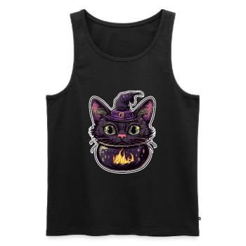 Chat Chaudron Chat Sorcière Halloween - Débardeur bio Premium Homme - noir - Devant - Michal (187cm)