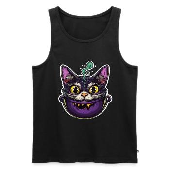 Chat Chaudron Chat Sorcière Halloween - Débardeur bio Premium Homme - noir - Devant - Michal (187cm)