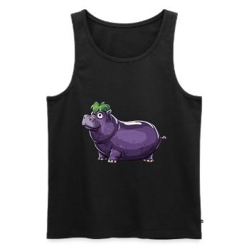 Hippopotame aubergine drôle de motif animal et végétal - Débardeur bio Premium Homme - noir - Devant - Michal (187cm)