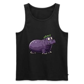 Hippopotame aubergine drôle de motif animal et végétal - Débardeur bio Premium Homme - noir - Devant - Michal (187cm)