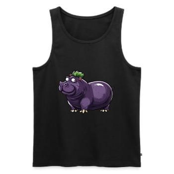 Hippopotame aubergine drôle de motif animal et végétal - Débardeur bio Premium Homme - noir - Devant - Michal (187cm)