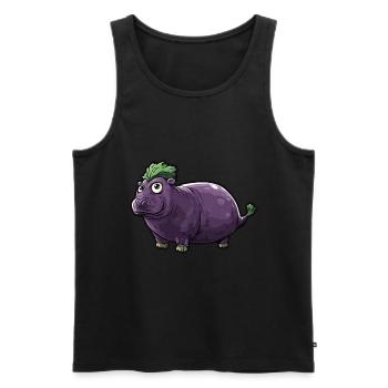 Hippopotame aubergine drôle de motif animal et végétal - Débardeur bio Premium Homme - noir - Devant - Michal (187cm)