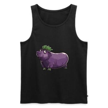 Hippopotame aubergine drôle de motif animal et végétal - Débardeur bio Premium Homme - noir - Devant - Michal (187cm)