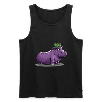 Hippopotame aubergine drôle de motif animal et végétal - Débardeur bio Premium Homme - noir - Devant - Michal (187cm)
