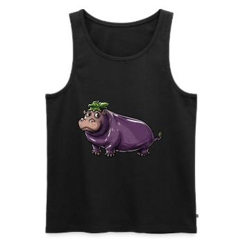 Hippopotame aubergine drôle de motif animal et végétal - Débardeur bio Premium Homme - noir - Devant - Michal (187cm)