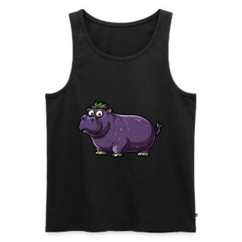 Hippopotame aubergine drôle de motif animal et végétal - Débardeur bio Premium Homme - noir - Devant - Michal (187cm)
