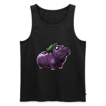 Hippopotame aubergine drôle de motif animal et végétal - Débardeur bio Premium Homme - noir - Devant - Michal (187cm)