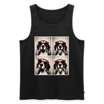 Photobooth Beagle avec lunettes de soleil rouges - Débardeur bio Premium Homme - noir - Devant - AI Model Male 178 light (178cm)