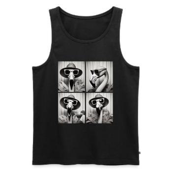Fotobox Flamingo – Vintage Spaß in vier Posen - Männer Premium Bio Tank Top - Schwarz - Vorne - AI Model Male 178 light (178cm)