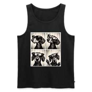 Retro photo strip with dachshund and sunglasses - Men's Premium Organic Tank Top - black - Front - AI Model Male 178 light (178cm)
