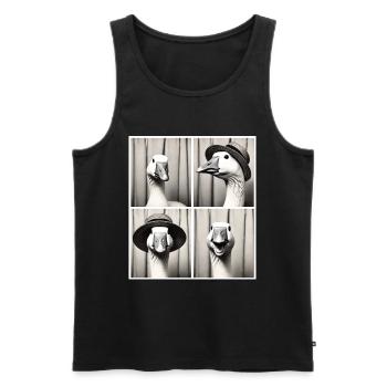 Boîte photo drôle d’oies - Conception d’oie noire et blanche - Débardeur bio Premium Homme - noir - Devant - AI Model Male 178 light (178cm)