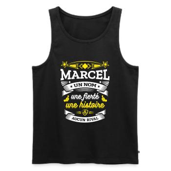 MARCEL UN NOM UNE FIERTÉ AUCUN RIVAL - Débardeur bio Premium Homme - noir - Devant - AI Model Male 178 light (178cm)