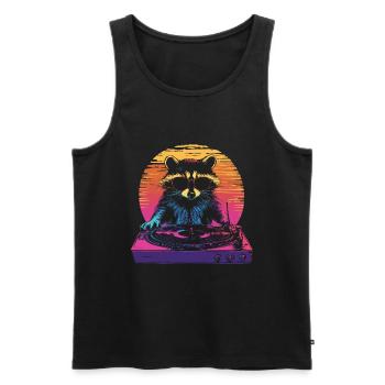 Raccoon with sunglasses at turntable DJ music - Men's Premium Organic Tank Top - black - Front - Michal (187cm)