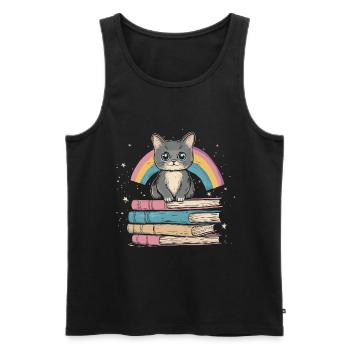 Süße Katze liegt auf Bücher - Männer Premium Bio Tank Top - Schwarz - Vorne - Michal (187cm)