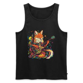 Fuchs spielt Gitarre 70er Jahre Psychadelisch - Männer Premium Bio Tank Top - Schwarz - Vorne - AI Model Male 178 light (178cm)