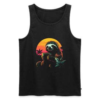 Faultier mit Kaffee Sonnenuntergang vintage - Männer Premium Bio Tank Top - Schwarz - Vorne - Michal (187cm)