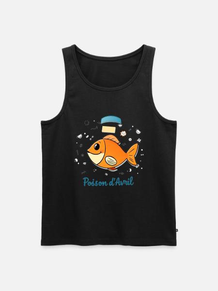 Poisson d'Avril - Orange tecknad fisk - Ekologisk premium tanktopp herr - svart