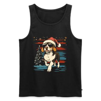 Beagle avec chapeau de Père Noël et lunettes de soleil - Débardeur bio Premium Homme - noir - Devant - Michal (187cm)