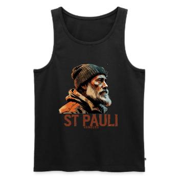 Vieil homme Capitaine Hambourg St Pauli Ouvrier portuaire - Débardeur bio Premium Homme - noir - Devant - AI Model Male 178 light (178cm)