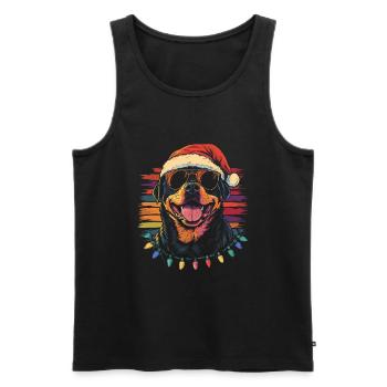 Rottweiler avec chapeau de Père Noël et lunettes de soleil - Débardeur bio Premium Homme - noir - Devant - Michal (187cm)