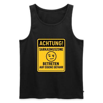 Sarkasmuszone Ironie Witziges Statement-Shirt - Männer Premium Bio Tank Top - Schwarz - Vorne - Michal (187cm)