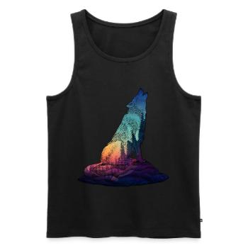Le loup hurle pleine lune colorée - Débardeur bio Premium Homme - noir - Devant - Michal (187cm)